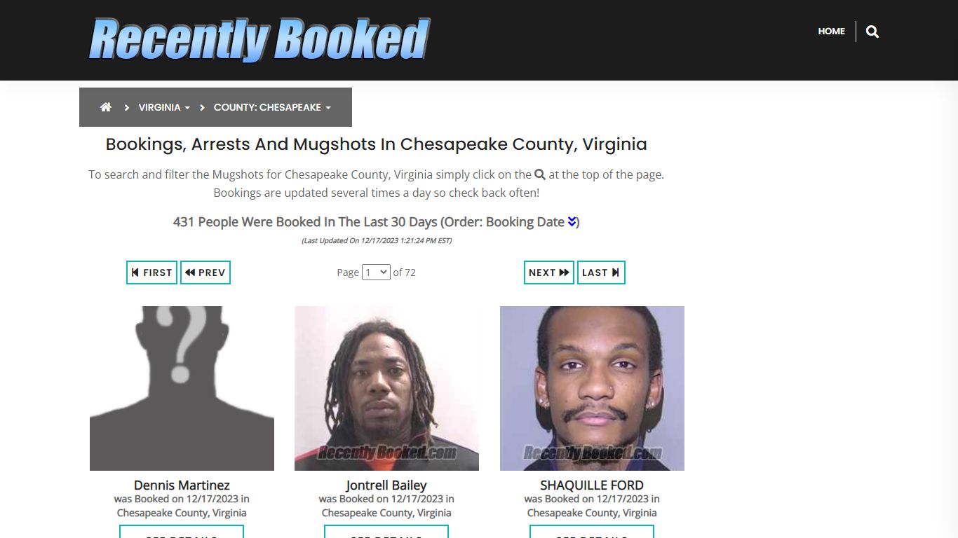 Bookings, Arrests and Mugshots in Chesapeake County, Virginia