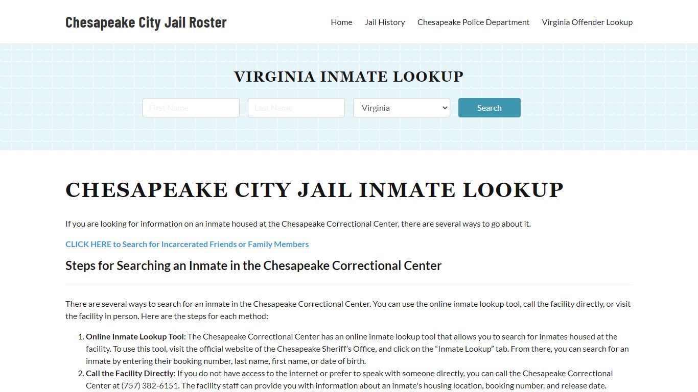 Chesapeake City Jail, VA Inmate Search, Jail Roster, Bookings