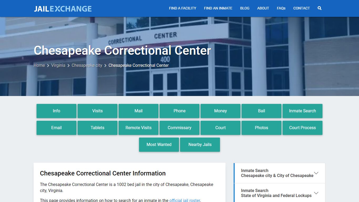 Chesapeake Correctional Center, VA Inmate Search, Information